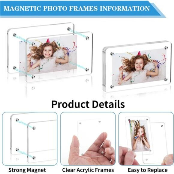 Acrylic magnetic polaroid frames set of 6 mini photo display for fridge or locke - Picture 3 of 7
